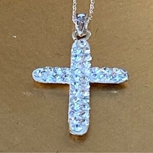 Sterling Necklace-Cross w/ Rhinestones